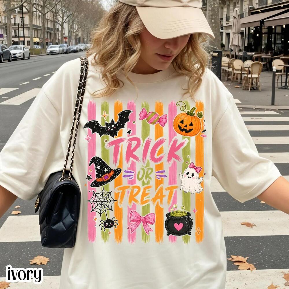 Trick Or Treat Halloween  Shirt Striped  Tee Trendy Ghost